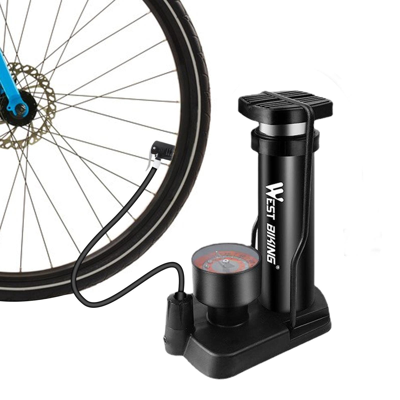 Amazon | 圧力計付き自転車ポンプ | 120 PSI エルゴノミック バイク